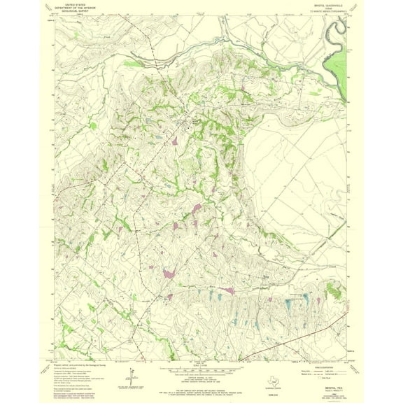 Topographical Map - Bristol Texas Quad - USGS 1962 - Vintage Wall Art