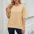 thumbnail image 4 of Vynhevius Womens Sweatshirts Crew Neck Raglan Short Sleeve Ribbed Hem Solid Loose Casual Pullover Tops, 4 of 9