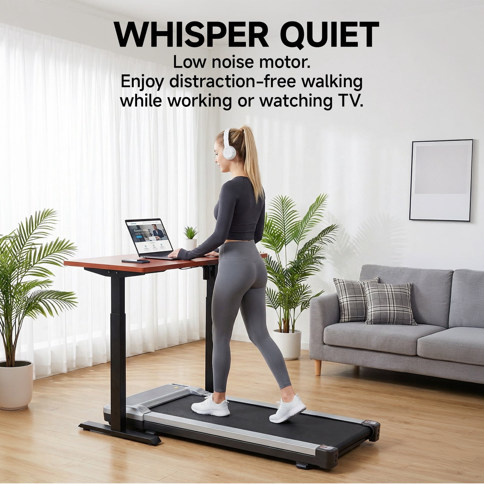 Alvantor Walking Pad Treadmill,Ultra-Thin Under Desk Treadmill for Home/Office, Quiet Portable Walking Machine with Remote Control & LED Display,Silver