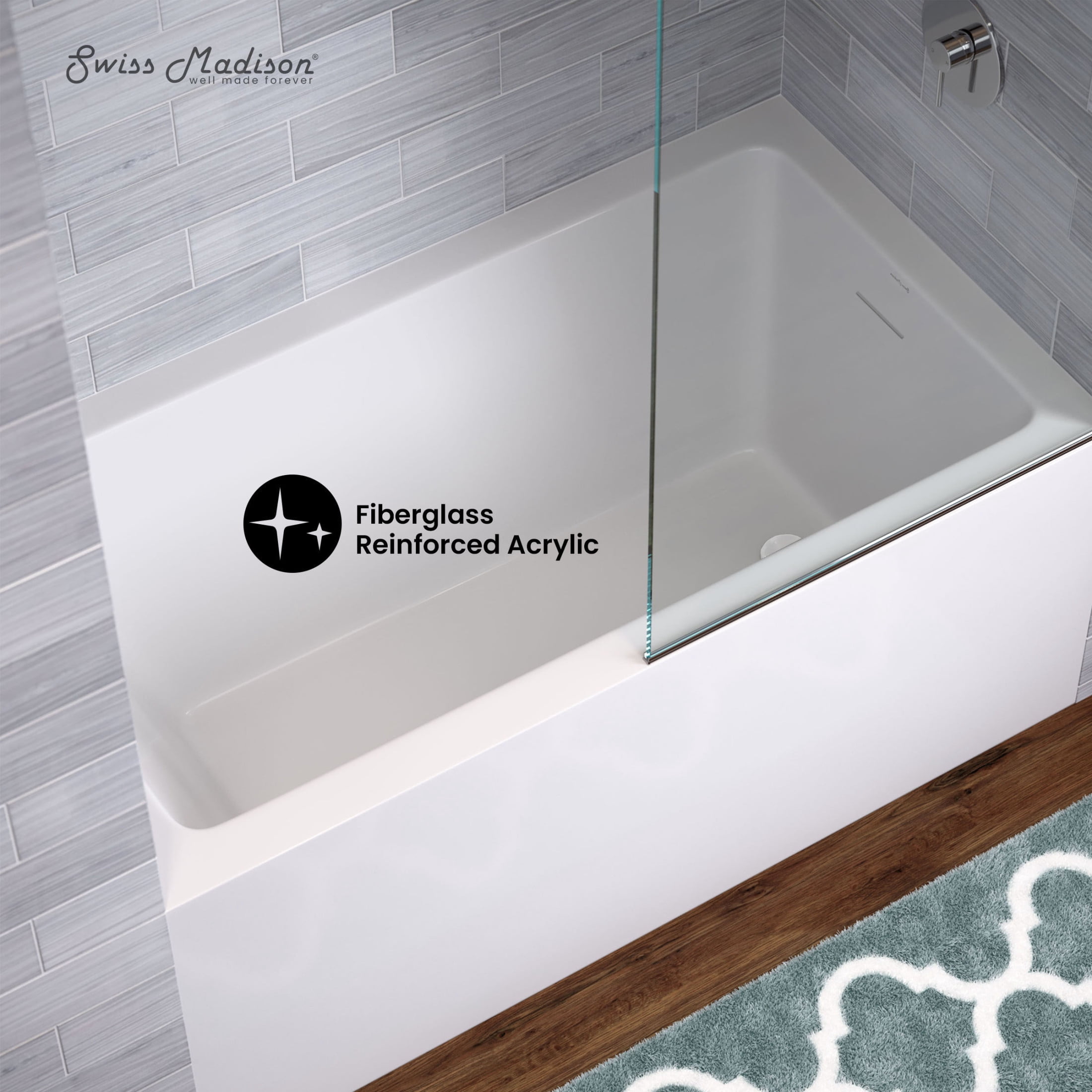 Voltaire 54 x 30 Skirted Right Drain Soaking Apron Bathtub in Glossy White with Integrated Overflow, Drain Included