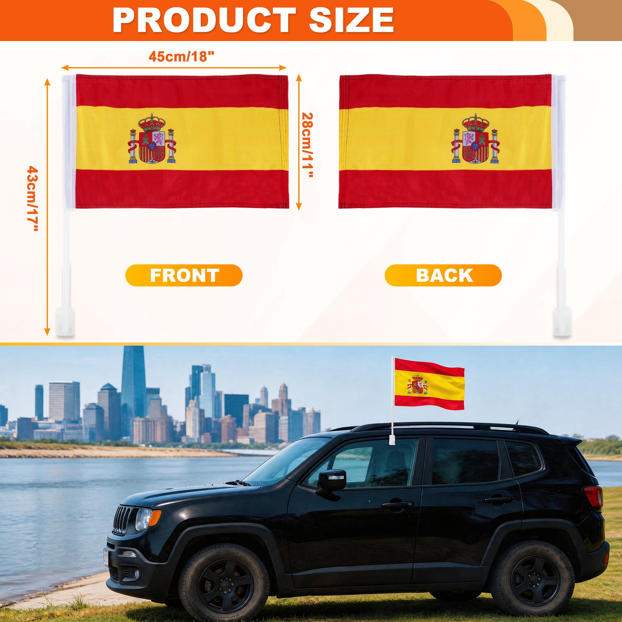 Unique Bargains 2Pcs Heavy Duty 2-Ply Polyester Spanish Flags with 17.5" Pole