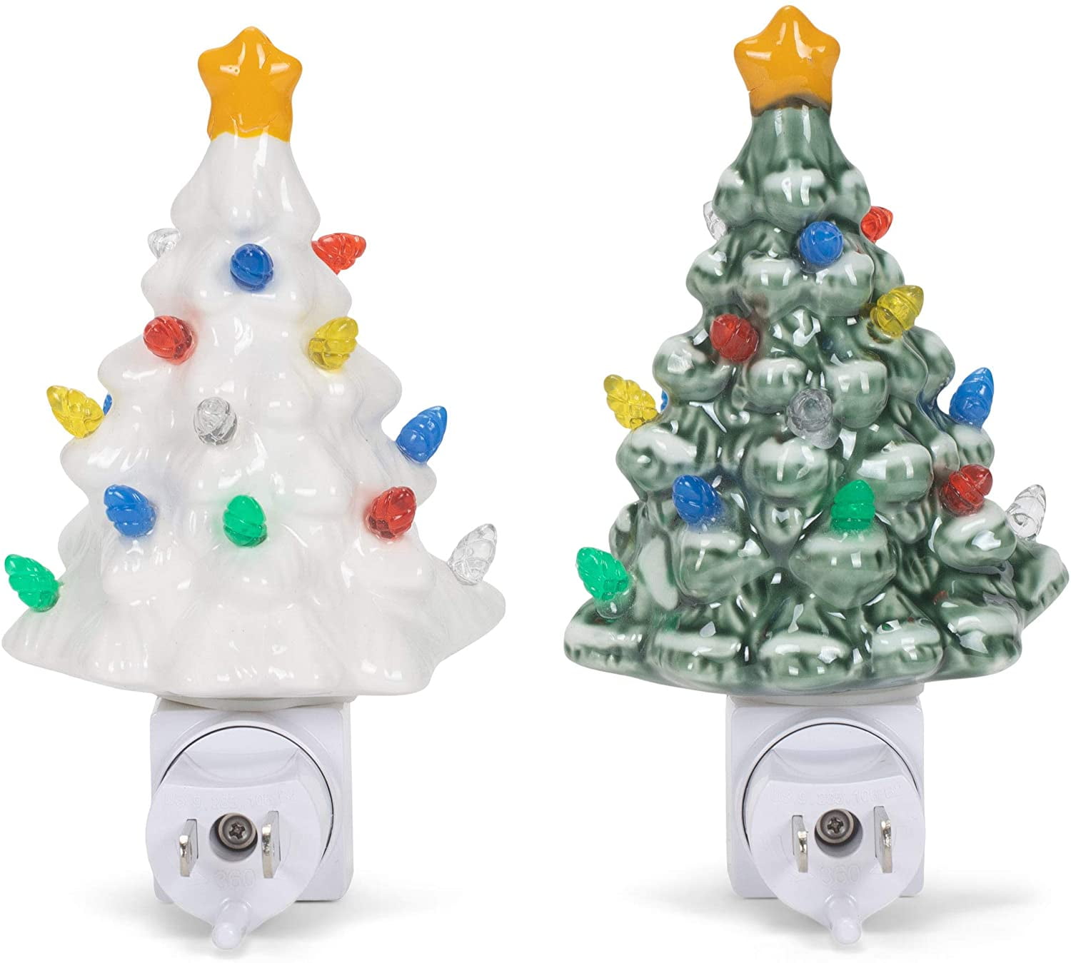 Ceramic Nostalgic Light Up Christmas Tree Night Lights Set of 2