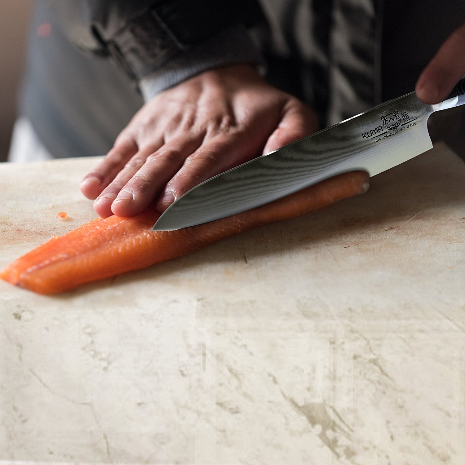 KUMA Chef Knife Japanese Damascus Carbon Steel Kitchen Knife with Knife Sheath 8 Inch