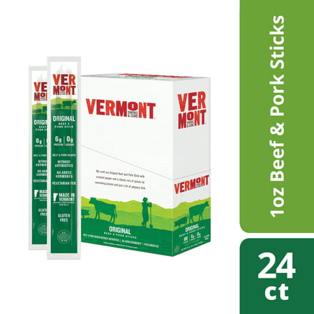 Vermont Smoke & Cure Meat Sticks, Beef & Pork, Antibiotic Free, Gluten Free, Cracked Pepper, 1oz Stick, 24