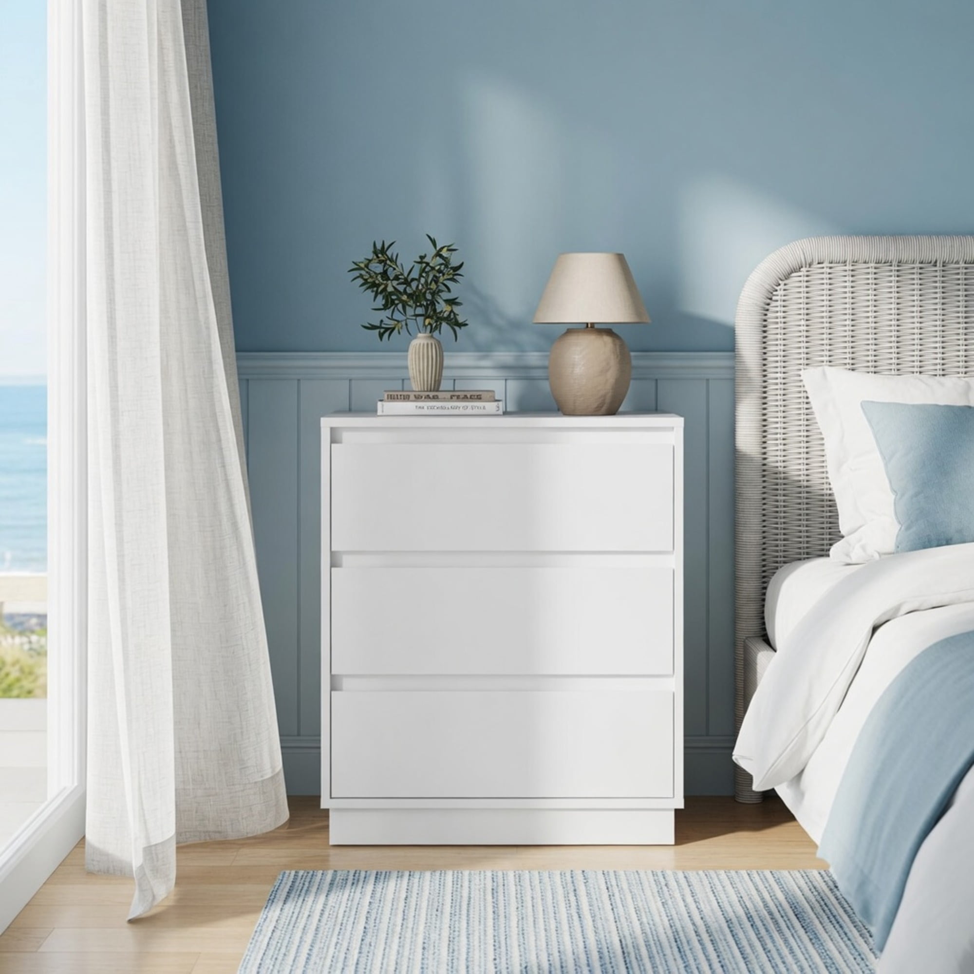 3-Drawer Nightstand, Handle-Free Modern Bedroom Side Table with Soft Close Drawers, P2 MDF Water Resistant Bedside Storage Cabinet