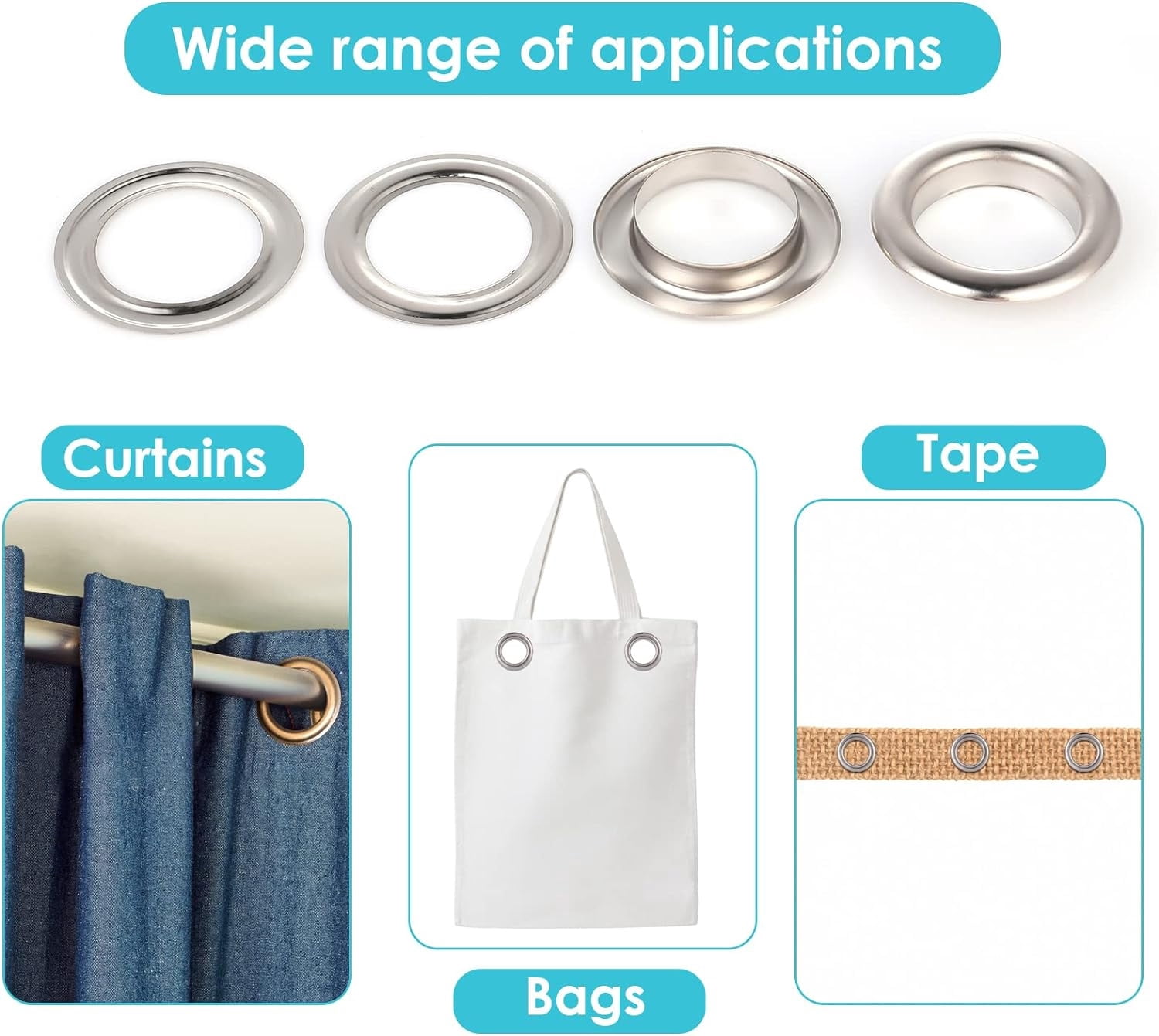 Happon 1 inch 50 Sets Grommets Hole,Metal Grommets Eyelets Grommet Kit, Metal Eyelets Kits Grommets Eyelets for Repairing Canvas, Leather, Curtains