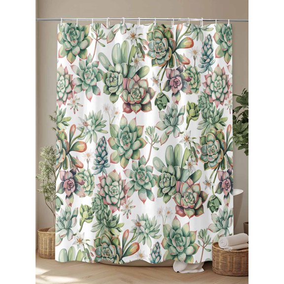 Shower Curtain, Summer Multi-meat Plants Waterproof Shower Curtain Set with Hooks for Bathroom Showers,Stalls and Bathtubs,72x72In Watercolor Botanical