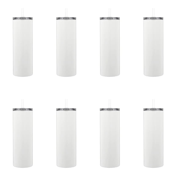 White Skinny Sublimation Tumbler with Straw by Make Market – 18.5oz Stainless Steel Drinkware for Custom Heat Transfer - Slim Design - Hand Wash Only - 8 Pack