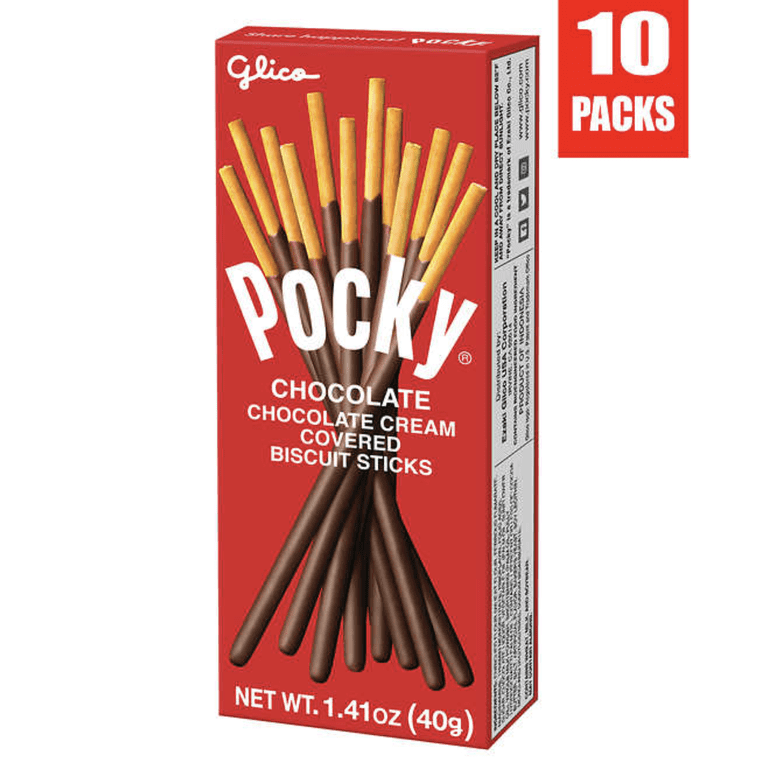 Pocky Chocolate Crunchy Cream Covered Biscuit Sticks, 1.41 oz, 10