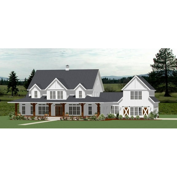 006-83018: Farmhouse Traditional 5 Bed, 6 Bath Luxury Home Plan, 5132 Sq Ft: Full Blueprints with License to Build by Home Plan Marketplace - Lesuto