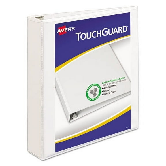 Avery Touchguard Protection Heavy-Duty View Binders with Slant Rings, 3 Rings, 1.5" Capacity, 11" x 8.5", White.pack of 2