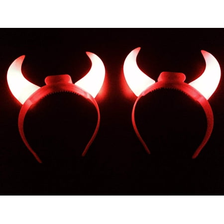 GIFTEXPRESS 2 Pack Red Flashing Light Up LED Devil Horns Headband Halloween Costume Head