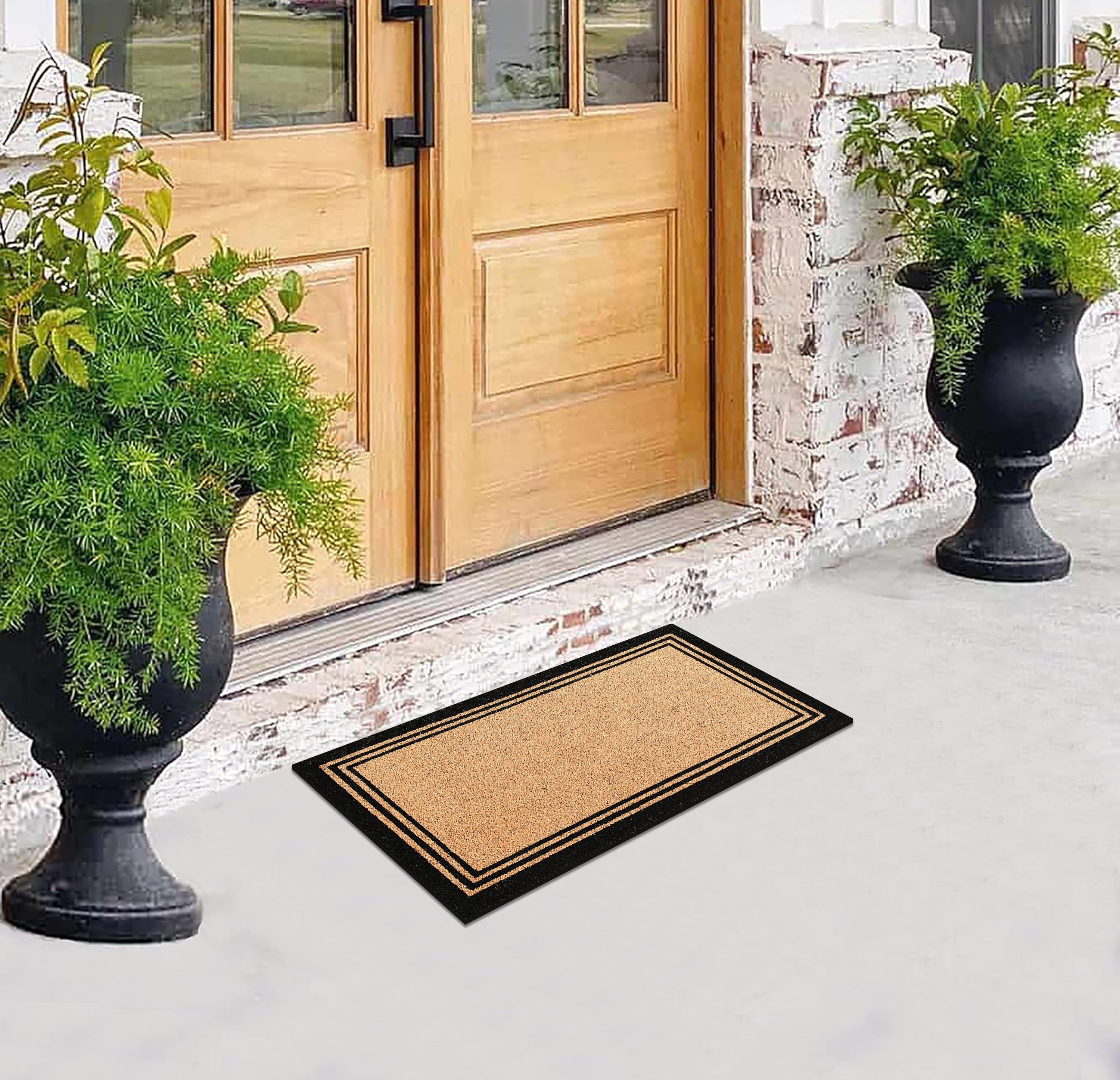 A1HC Natural Coir Doormat With Classic Border Heavy Duty PVC Backing,0.75 Inch Pile Height, Natural Color, Boot Scrapper, Outdoor Doormat (24" X 39")