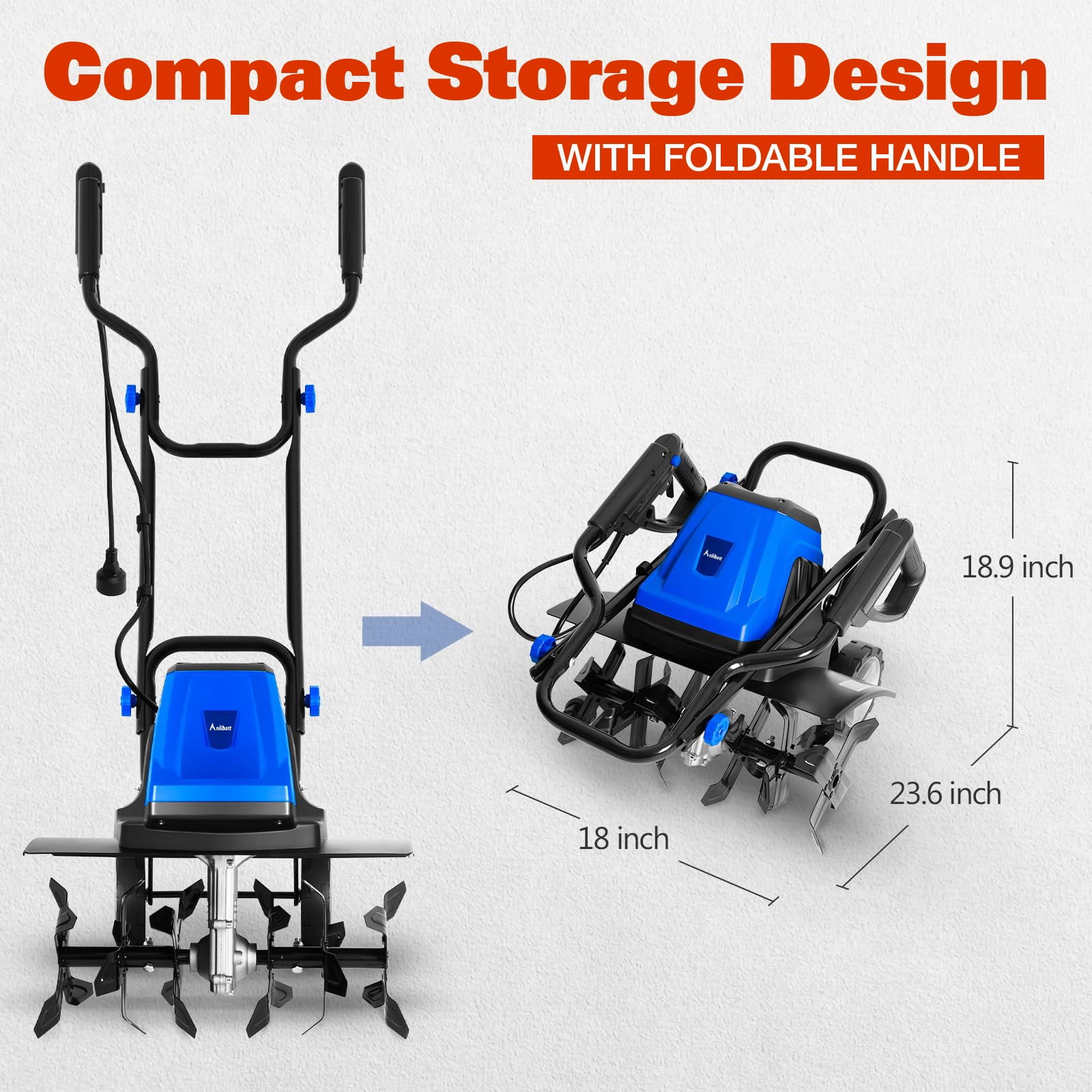 18 in Electric Tiller Cultivator Corded 15 Amp 6 Steel Tines Tillers for Gardening, Garden Rototiller for Soil Digging with Adjustable Wheels