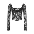 thumbnail image 4 of Argulvti Women T-shirt, Long Sleeve V-neck See-through Lace Tops Slim Sheer T-shirt Clubwear, 4 of 9