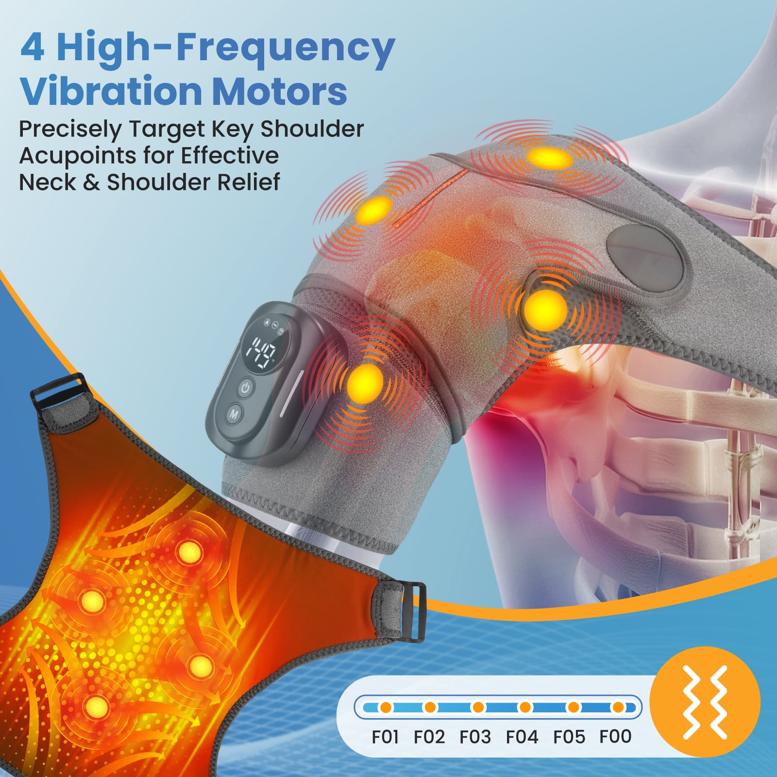 Shoulder Heating Pad with Detachable Remote, Cordless Shoulder Massager for Women Men Heated Shoulder Brace Wrap for Relax,5 Heat and 5 Vibration,5000mAh Battery,Warm Gifts,Gray