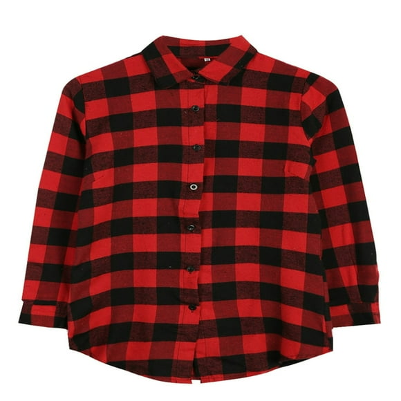 EASTIN Women Long Sleeve Blouse Plaid Shirt Single Breasted Cotton Shirt