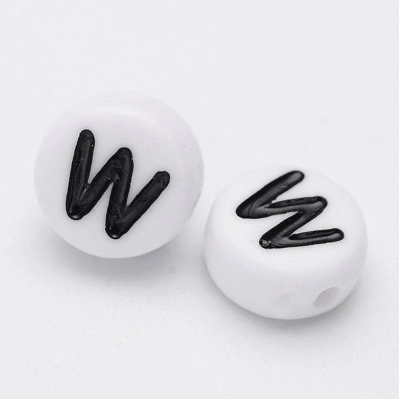 Acrylic Beads with Horizontal Hole Letter Flat Round Letter W 7x4mm Hole: 1.2~1.8mm about 3500pcs/500g