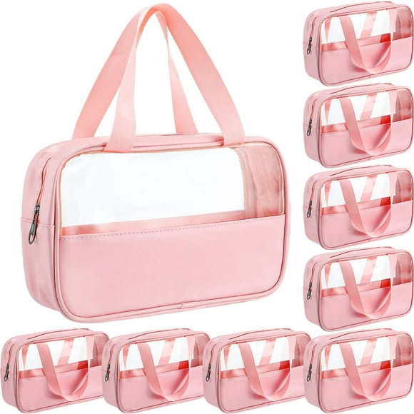 Bolsa de maquillaje Buryeah, translúcida, impermeable, de viaje, 9 unidades, rosa