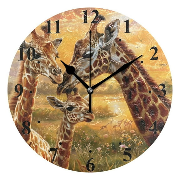 Mother and Baby Giraffes Love Black 10 inch Wall Clocks Non Ticking Easy to Read Battery Decorative for Home Bathroom Kitchen Bedroom Living Room
