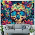 thumbnail image 4 of AWERP skull One Piece Tapestry Psychedelic Butterfly Flower Bohemian Botanical Cranium Moths blue pink Decorative Backdrop house Couch Office Club Bar Ceiling Decor Hanging Painting, 4 of 6