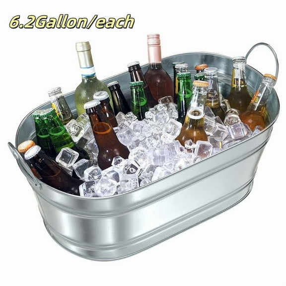 Every Moment Counts 1 Pc Insulated Galvanized Metal Ice Bucket with Handles, 23 L/Each, Drink Tub Party Coolers, for Bar, Party, Chilling Beer, Champagne, Wine Bottle