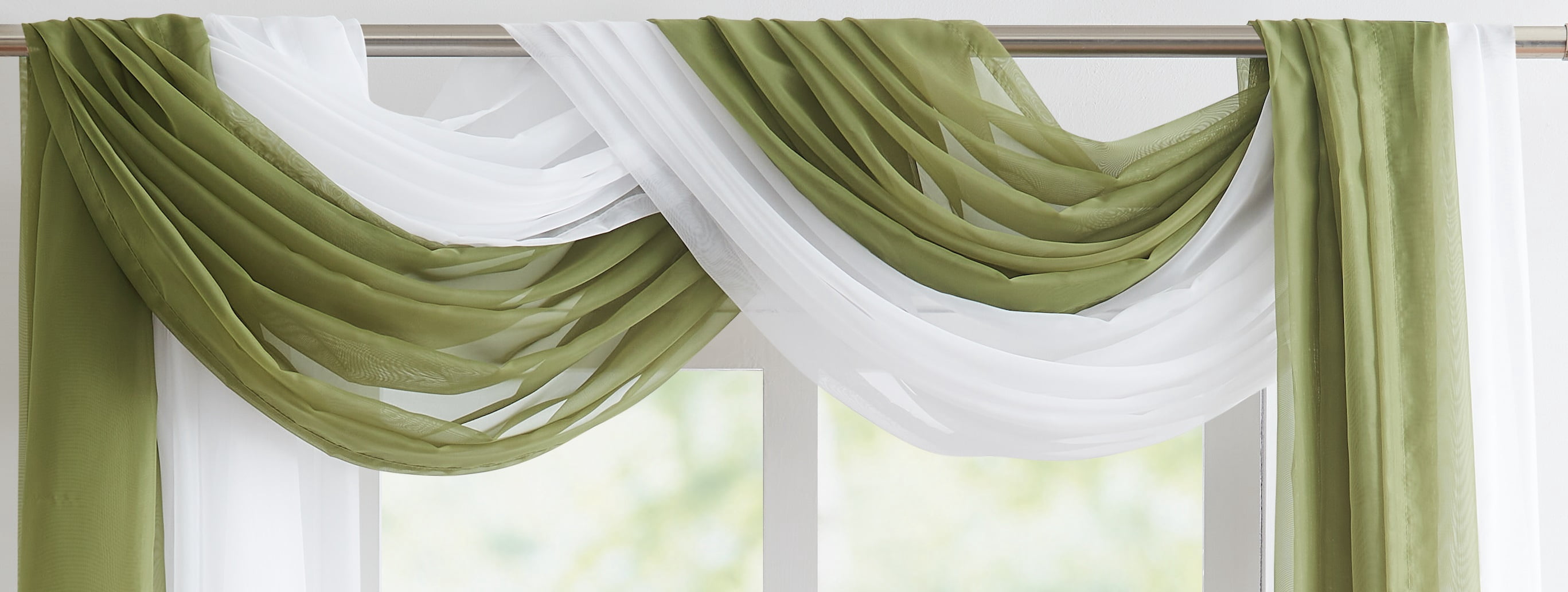 WARM HOME DESIGNS Set of 2 White & S Green Canopy Bed Curtains in 55 x 360 Inch Size. BE White & Sage 360