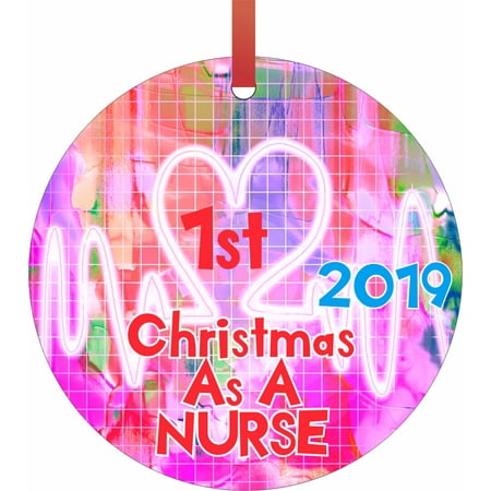Medical Christmas Ornaments Ornaments Medical 1st Christmas as a Nurse 2019 1st Double Sided Round Shaped Flat Aluminum Glossy Christmas Ornament Tree Decoration ()