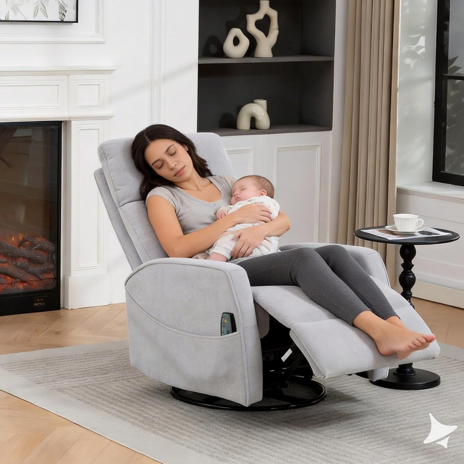 Manual Swivel Rocking Recliner for Adults, Small Plush Wall Hugger Reclining RV Chair, Glider Swivel Recliner Chair with Foot Rest for Nursery, Living Room and Small Places