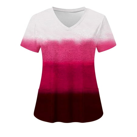 Hvyesh Women s Scrub Top Short Sleeve V Neck Nurse Uniform Trendy Tie Dye Scrub Tops Workwear with Pocket