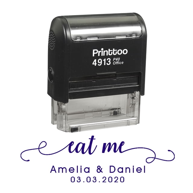 Printtoo Personalized Violet Self Inking Eat Me Favor Stamp Custom Wedding Favor Rubber Stamper-58 x 22 mm