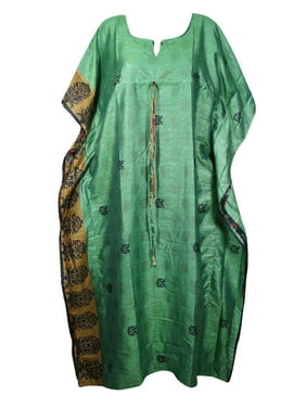 Mogul Women Green Maxi Kaftan Printed Beach Cover Up Maternity Dress Loose Caftan 2XL