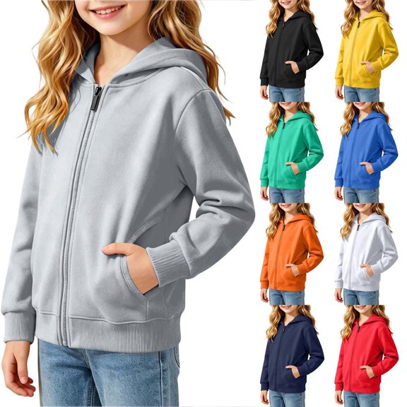 Ashirexll Girls Hoodies Solid Hooded Long Sleeve Sweatshirt for Big Girls Fall Casual Layer 1-11 Years