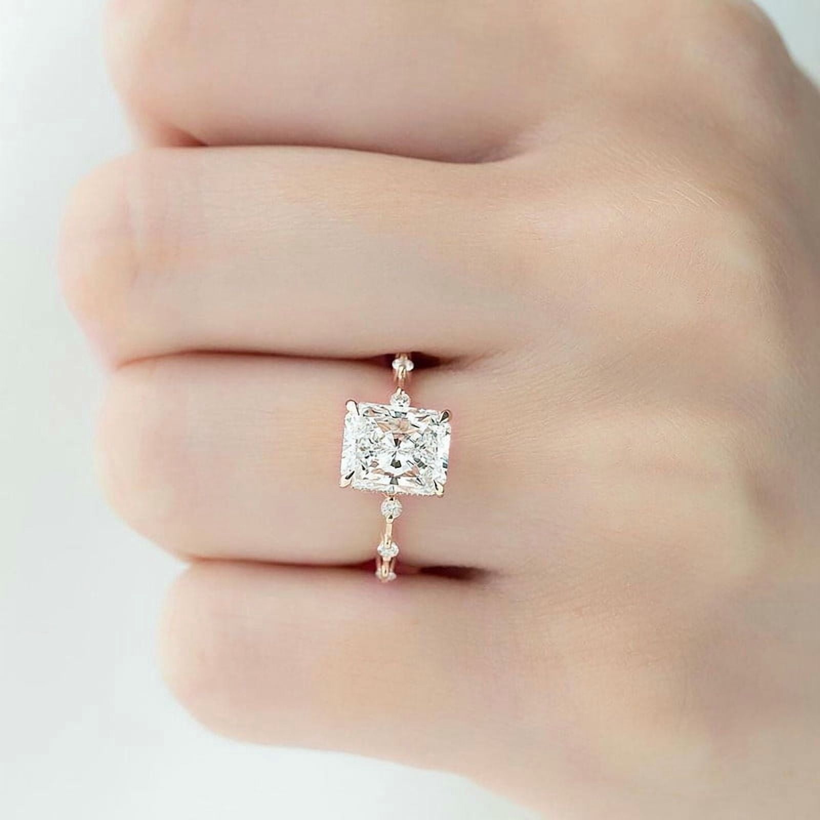 solitaire jewels 2.5CT Radiant Moissanit Hidden Halo Engagement Ring For Women, 18K Rose Gold