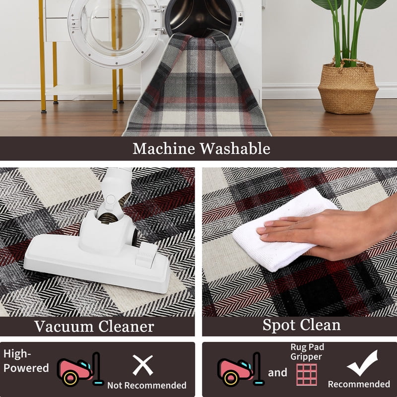 2'x6' Modern Washable Runner Rug Tartan Ultra Soft Rug for Bedroom Farmhouse Non Slip Throw Rugs for Hallways Kitchen Laundry Bathroom
