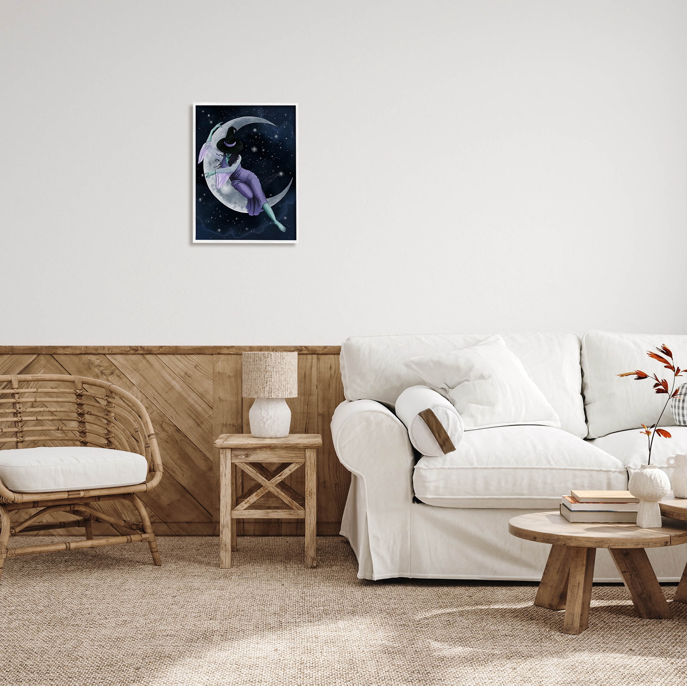 Stupell Industries Moon Witch Starry Night Sky Painting White Framed Art Print Wall Art, Design by Grace Popp