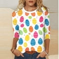 thumbnail image 2 of Yxbdin Plus Size Easter T Shirts for Women Easter Eggs Print 3/4 Sleeve Shirt Crew Neck Cute Bunny Graphic Tee Casual Funny Tops for Holiday Yellow XXXL, 2 of 8