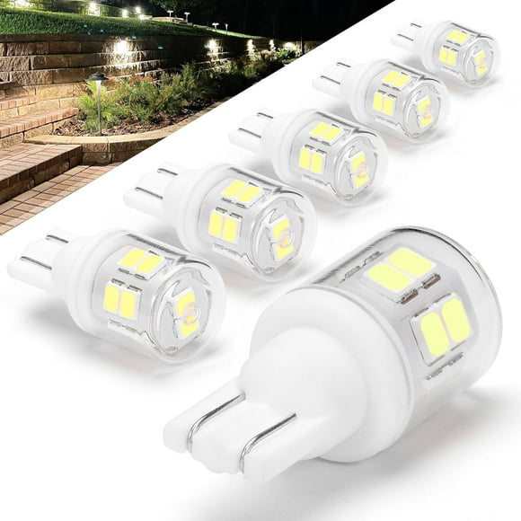 SHIQI-T5 T10 Wedge Base LED Landscape Lights, Daylight White 6000K Low Voltage AC/DC 12-24V, 2 Watts Equivalent 11W 18W Incandecent Bulbs for Camper RV Marine Boat Path Lawn Malibu Lighting, 6 Pack