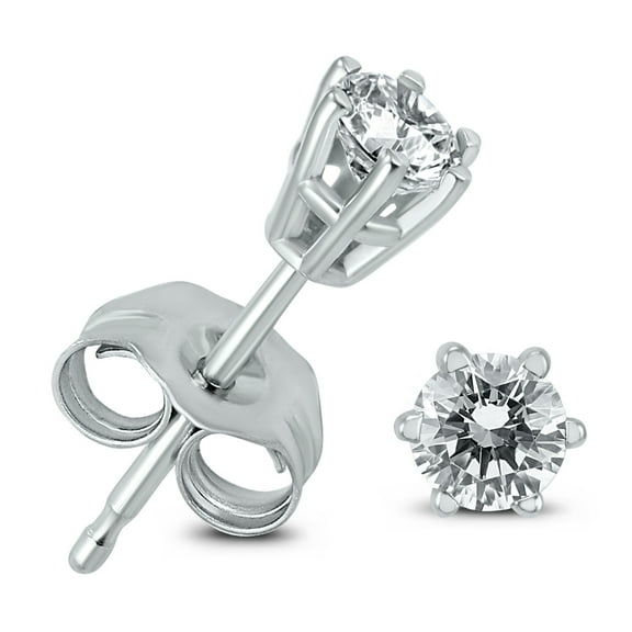 SZUL Women's AGS Certified 1/4 Carat TW 6 Prong Round Diamond Solitaire Stud Earrings In 14k White Gold