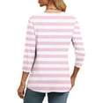 thumbnail image 5 of successthop Womens Oversized Shirts 3/4 Sleeve Tee Baggy V Neck Pullover Tops Loose Stripe Trendy Vacation Clothes Pink, 5 of 9