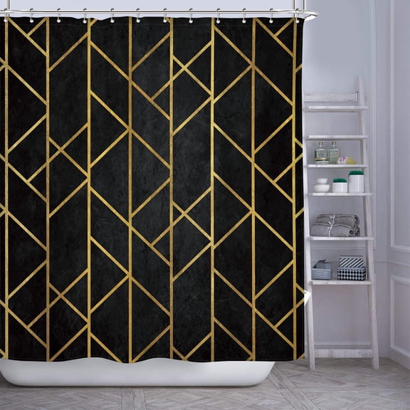 Btomtd Thickened Dacron Cloth Shower Curtain with Geometric Digital Print, Water Proof Bathroom Curtains with Partition Pattern, Shower Curtain Liner for Bathroom - 70.86"x70.86", Black