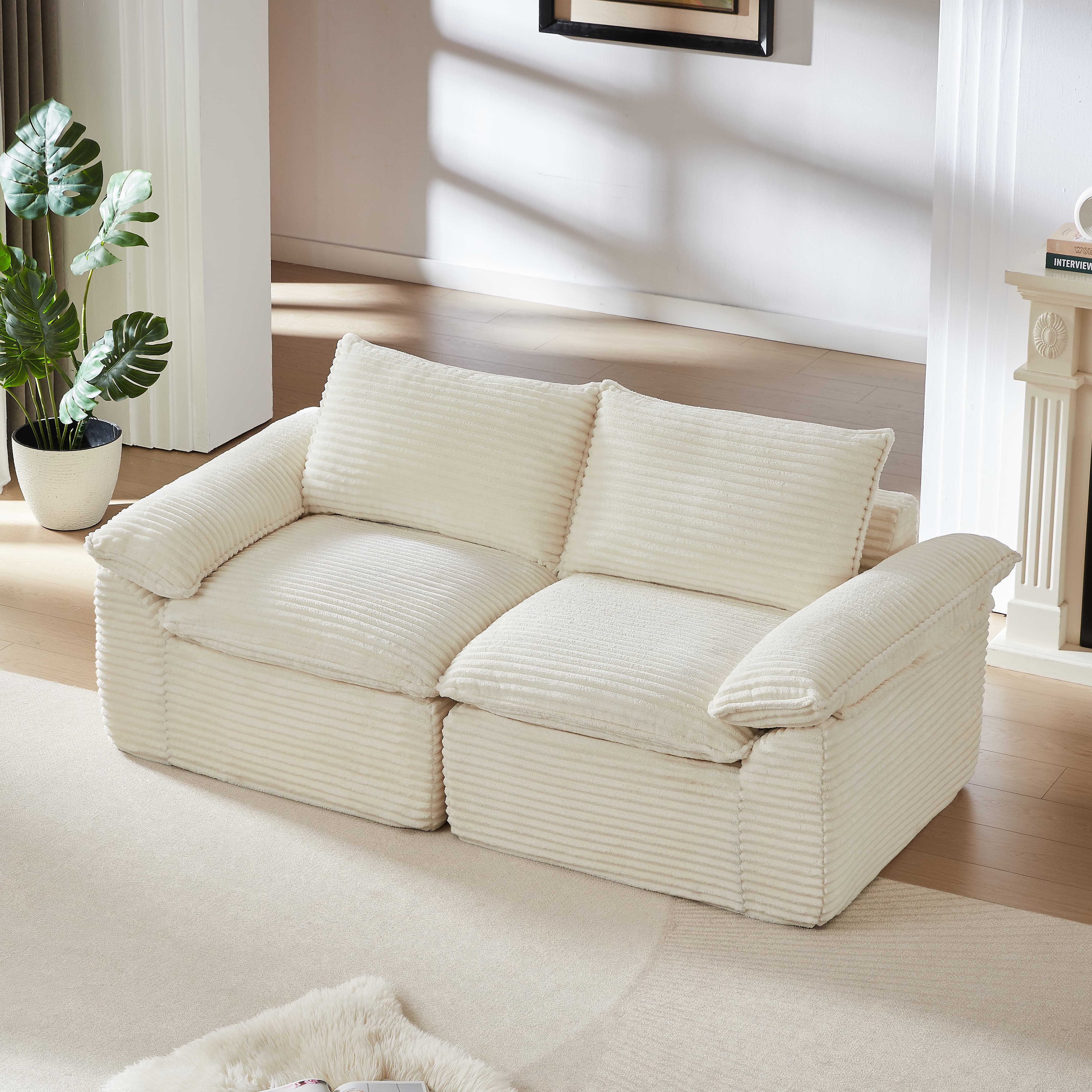 MAYEERTY Modern Modular Corduroy Loveseat, White Cloud-Soft Sectional Couch for Apartment