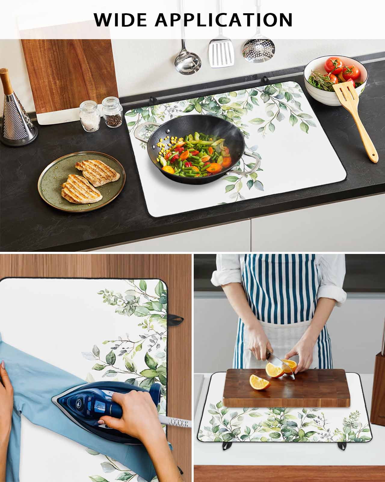 nqOlkjepod Large Induction Cooktop Protector Mat 24"x21", Summer Eucalyptus Leaves Stove Top Covers for Electric Stove, Pastoral Rustic Botanical Stove Burner Cover Mats, Glass Top Stove Cover