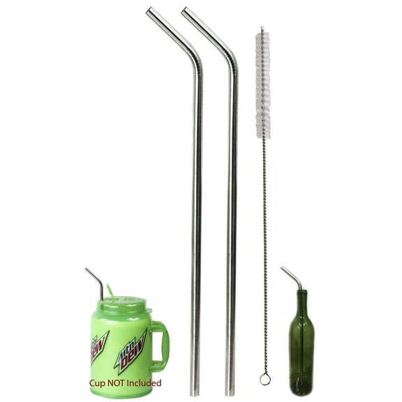 2 JUMBO 14" Stainless Steel Straws 100 oz HUGE SUPER LONG Drinking Wide Compatible With Whirley Insulated Travel Mug FOAM Truck Stop Cups