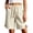 Beige, variant on Womens Solid Drawstring Elastic Waist Knee Length Bermuda Shorts Side Split Hem Dual Side Hand Pockets Lightweight Woven Loose Fit Summer Casual Short Bottoms