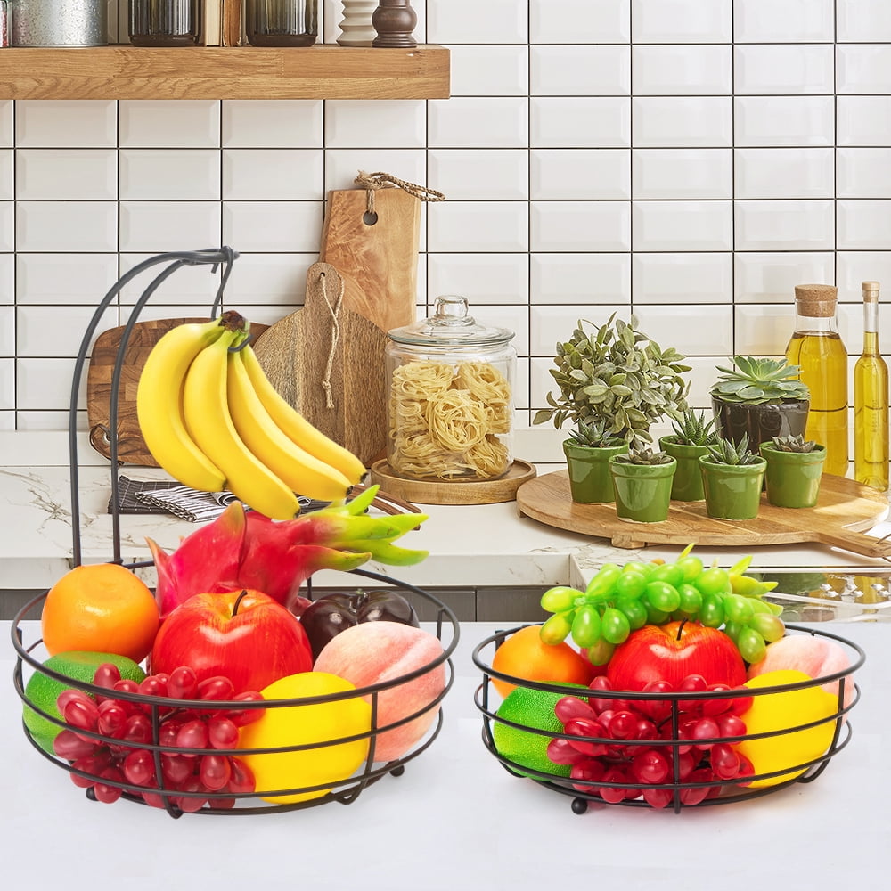 Buy 2 Tier Round Fruit Basket with Banana Tree , Vegetables Storage