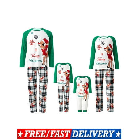 

Matching Family Christmas Pajamas Sets Nightclothes Long Sleeve Cute Elk Print Tops Trousers Suit for Kid Dad Mom / Romper