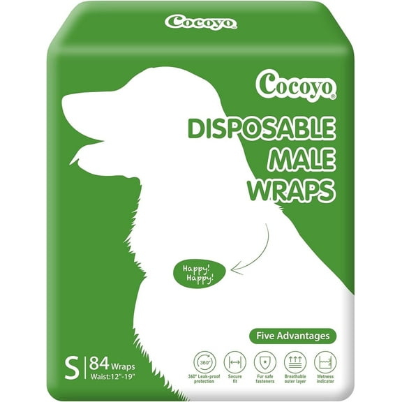 COCOYO Y12  Disposable Male Dog Wraps, Small Size, 84 Count, Super Absorbent, Breathable