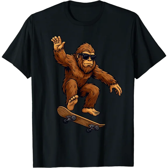 Funny Bigfoot Skateboard Sasquatch Skateboarding Boys Kids T-Shirt
