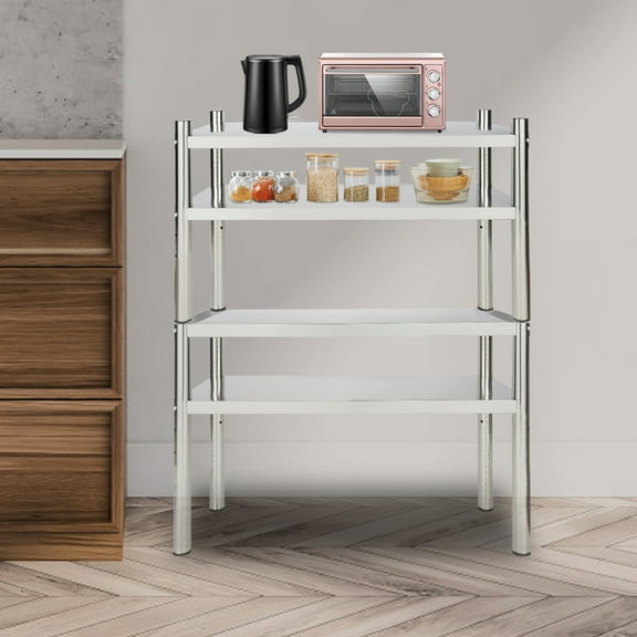 2 Tier Stainless Steel Shelving Adjustable Shelf Storage Stainless Steel Heavy Duty Shelving 12*30in Floor Standing